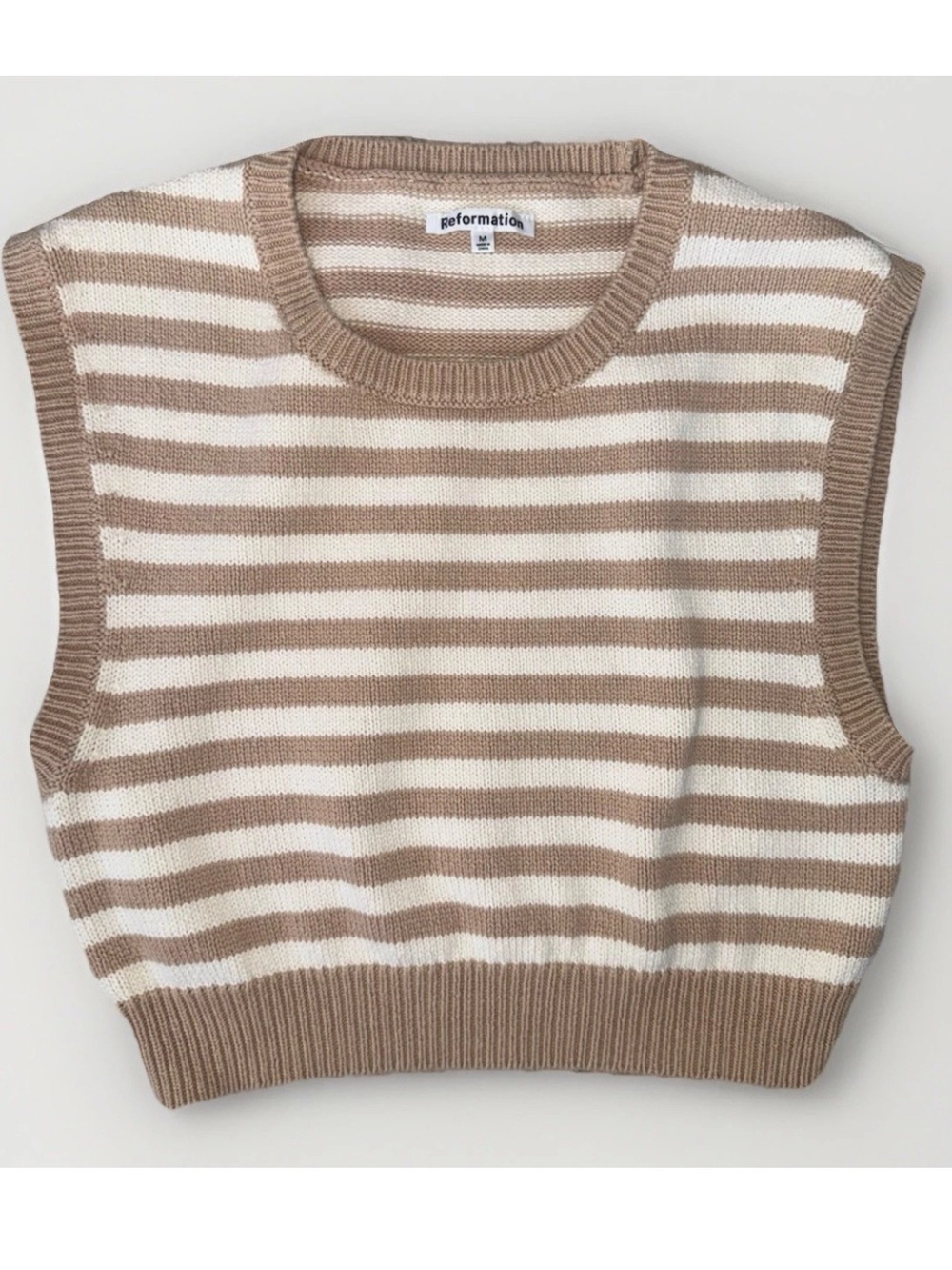 Reformation Striped Organic Cotton Knit Vest Sleeveless Cropped Sweater Top Sz M